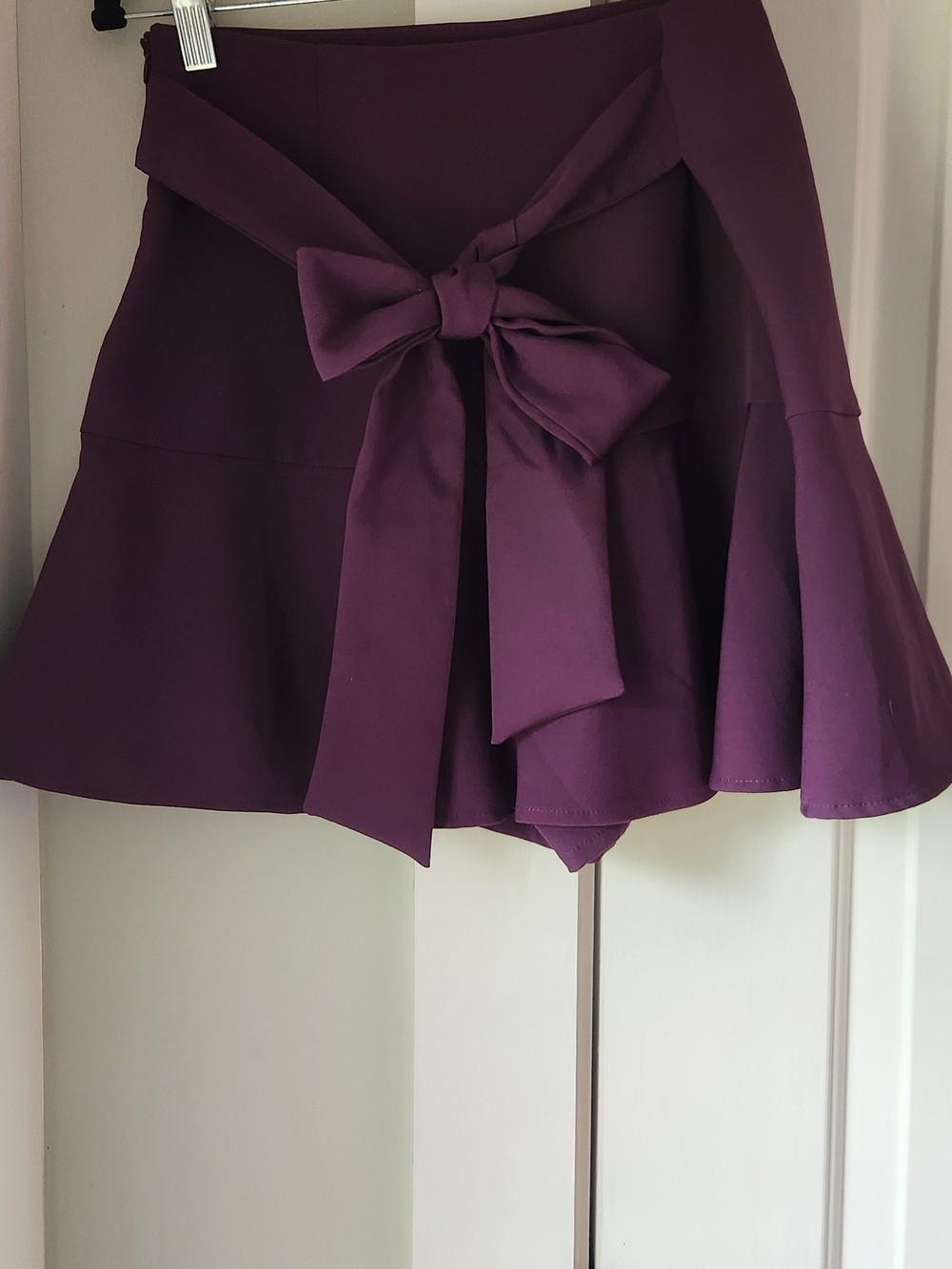 Zara Deep Plum Tie-Waist Flared Skirt